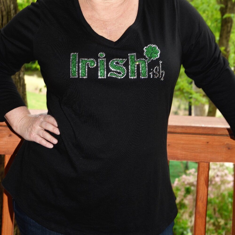 St. Patrick's rhinestone black long sleeve shirt XS S M L XL XXL 1X 2X 3…